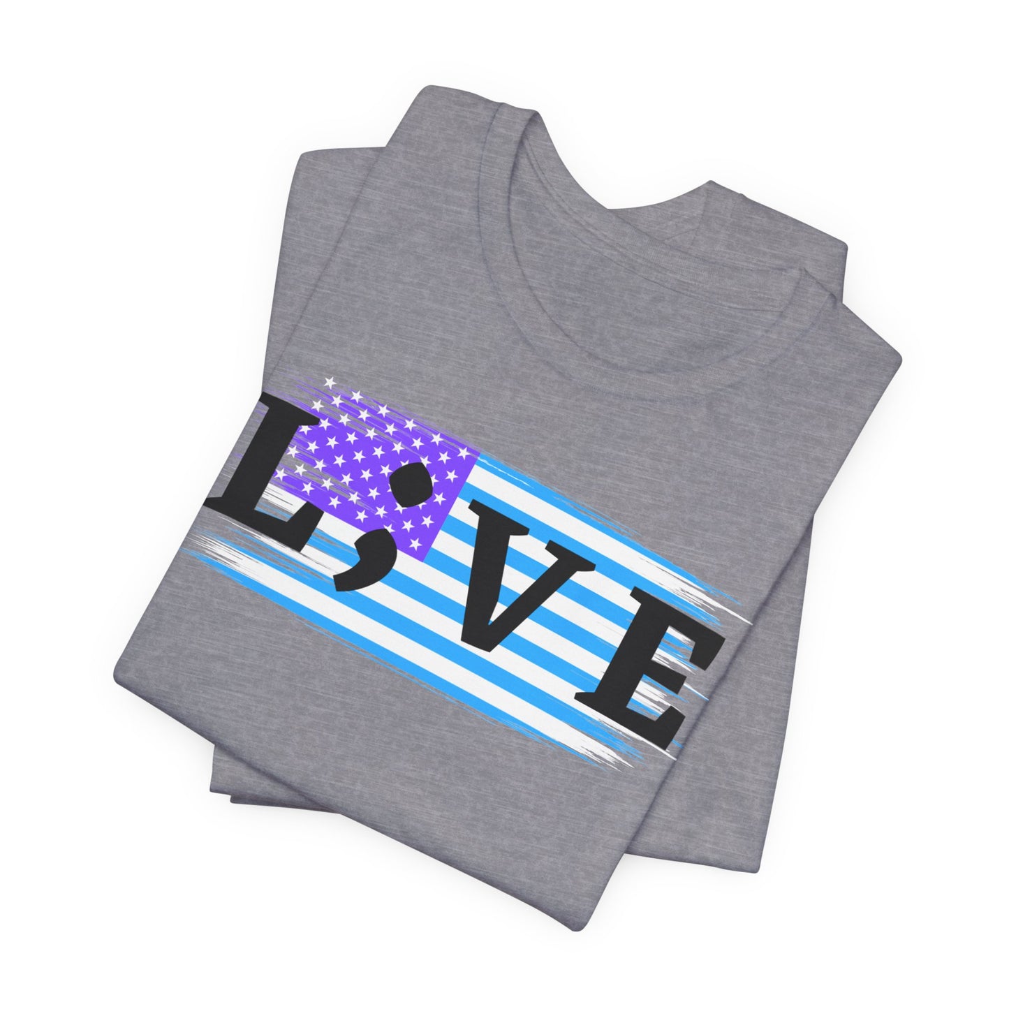 L;VE T-Shirt with Teal and Purple Flag