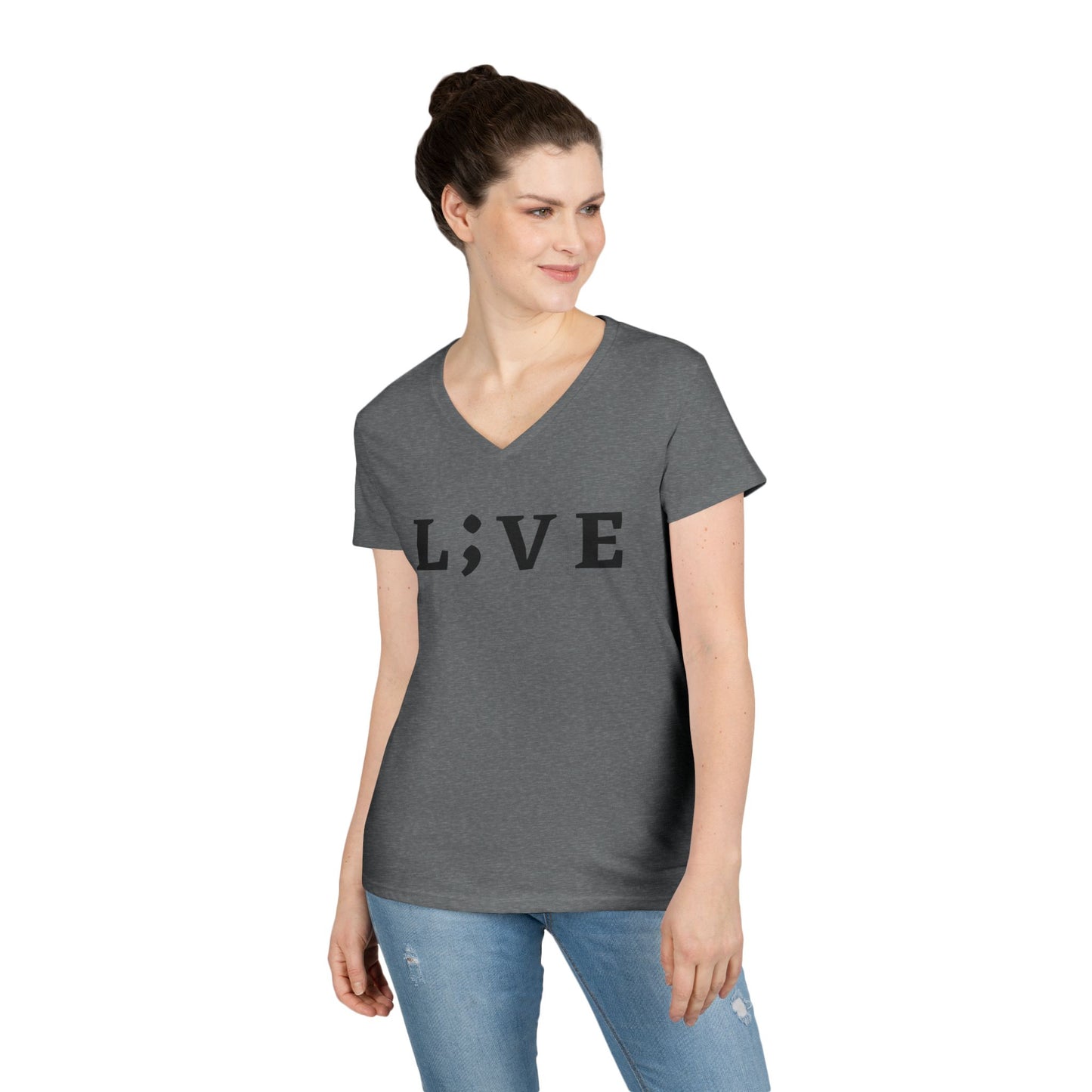 Inspirational Ladies' V-Neck T-Shirt - 'L;VE' Brand