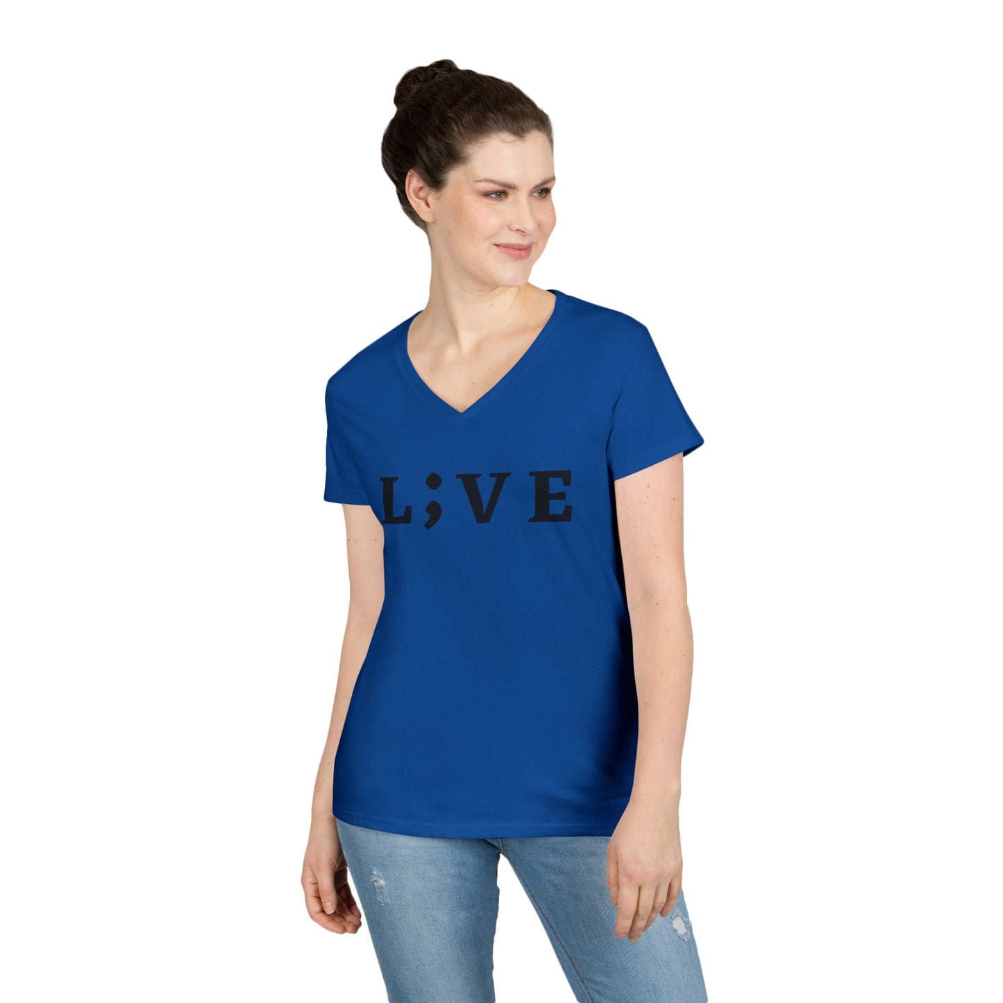 Inspirational Ladies' V-Neck T-Shirt - 'L;VE' Brand