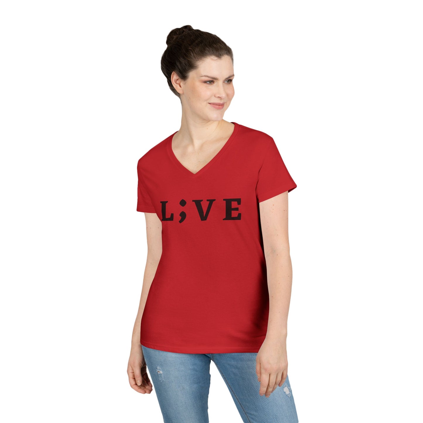 Inspirational Ladies' V-Neck T-Shirt - 'L;VE' Brand
