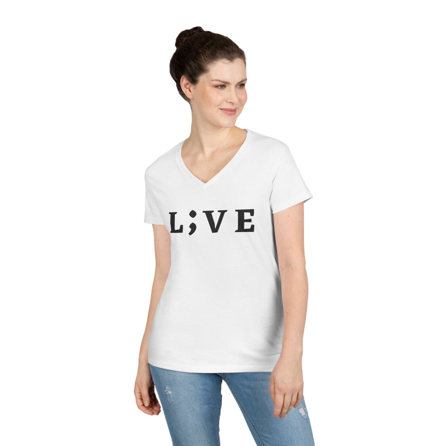 Inspirational Ladies' V-Neck T-Shirt - 'L;VE' Brand