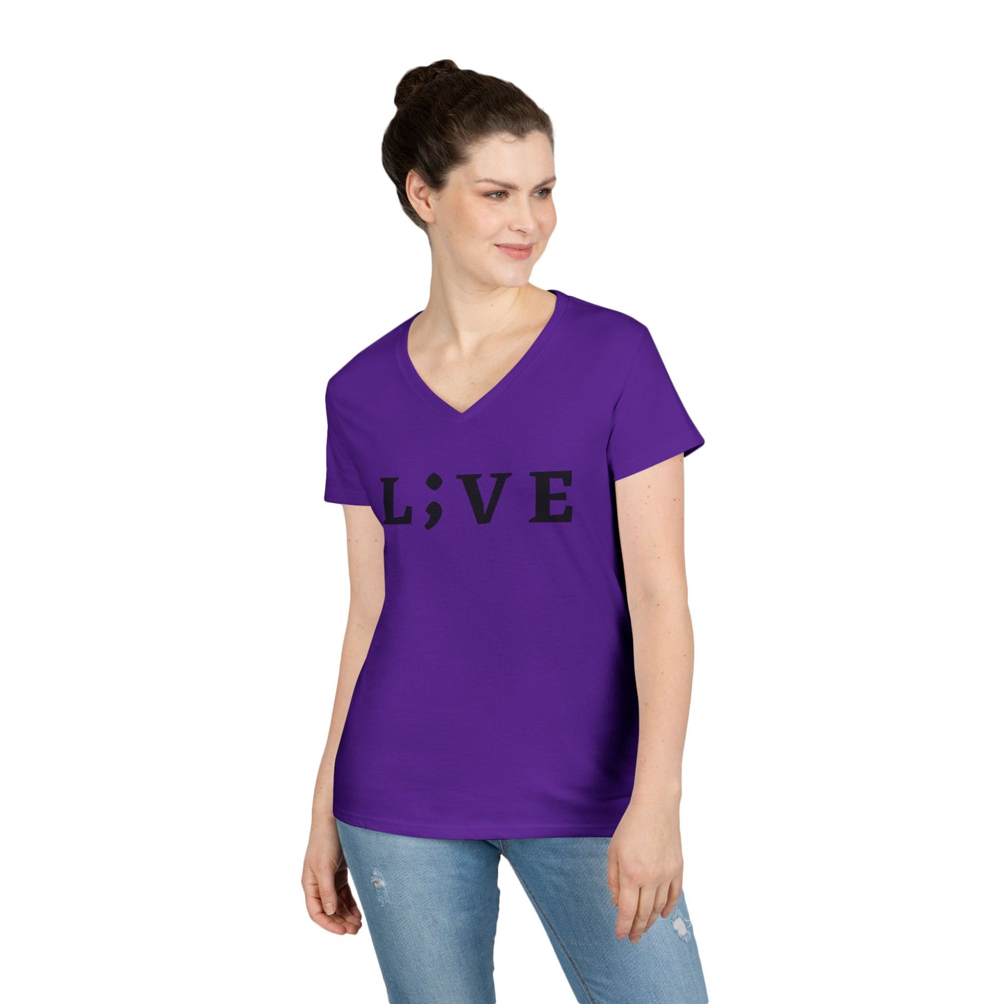 Inspirational Ladies' V-Neck T-Shirt - 'L;VE' Brand