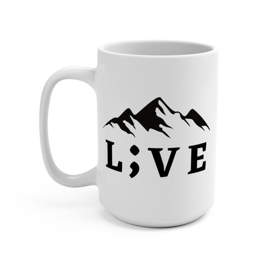 L;VE 15oz Ceramic Mug — Purple Heart Semicolon Mental Health Awareness