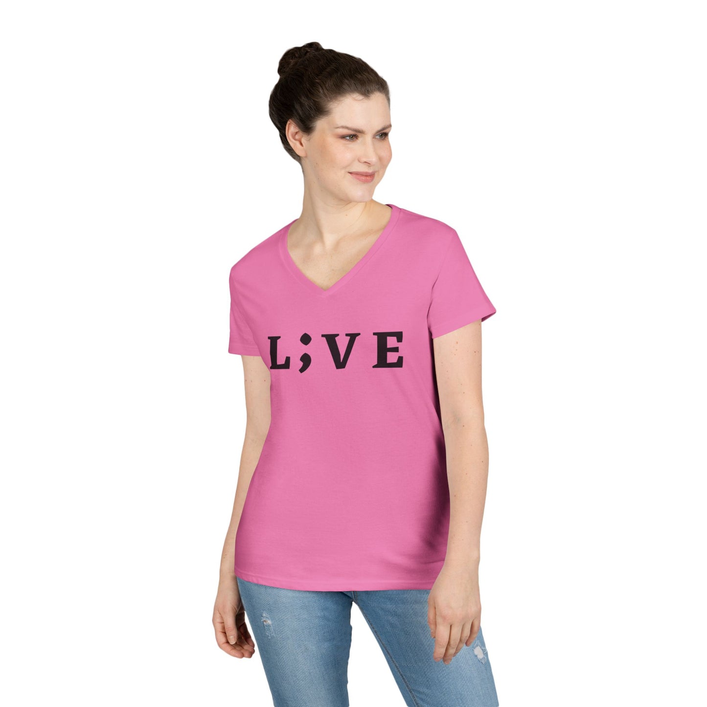 Inspirational Ladies' V-Neck T-Shirt - 'L;VE' Brand