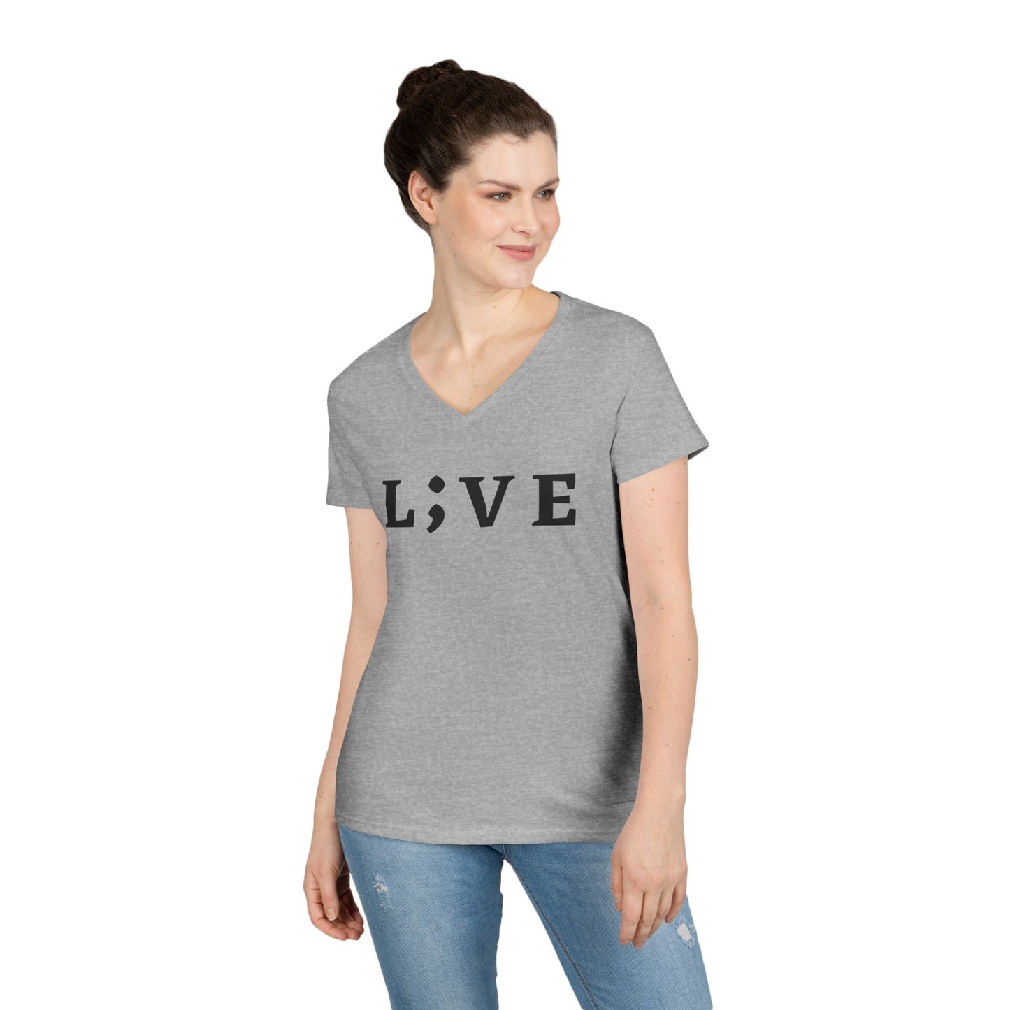 Inspirational Ladies' V-Neck T-Shirt - 'L;VE' Brand