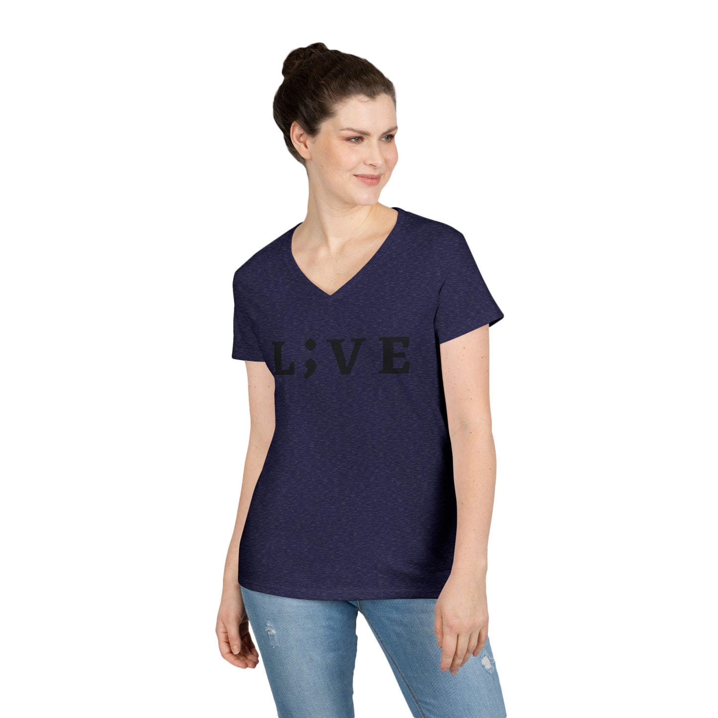 Inspirational Ladies' V-Neck T-Shirt - 'L;VE' Brand
