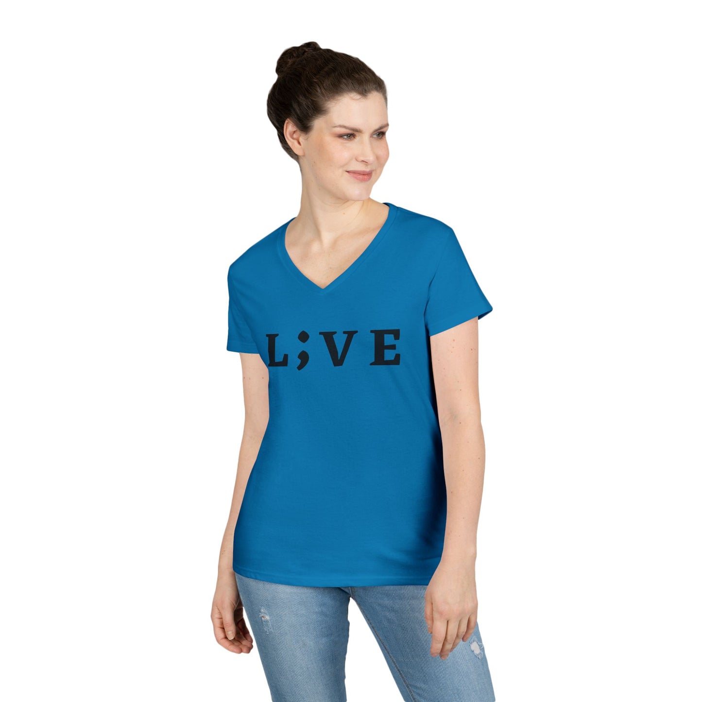 Inspirational Ladies' V-Neck T-Shirt - 'L;VE' Brand