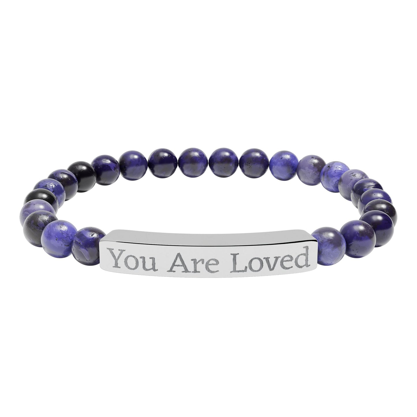 Engraved "You Are Loved" Natural Stone Stretch Bracelet