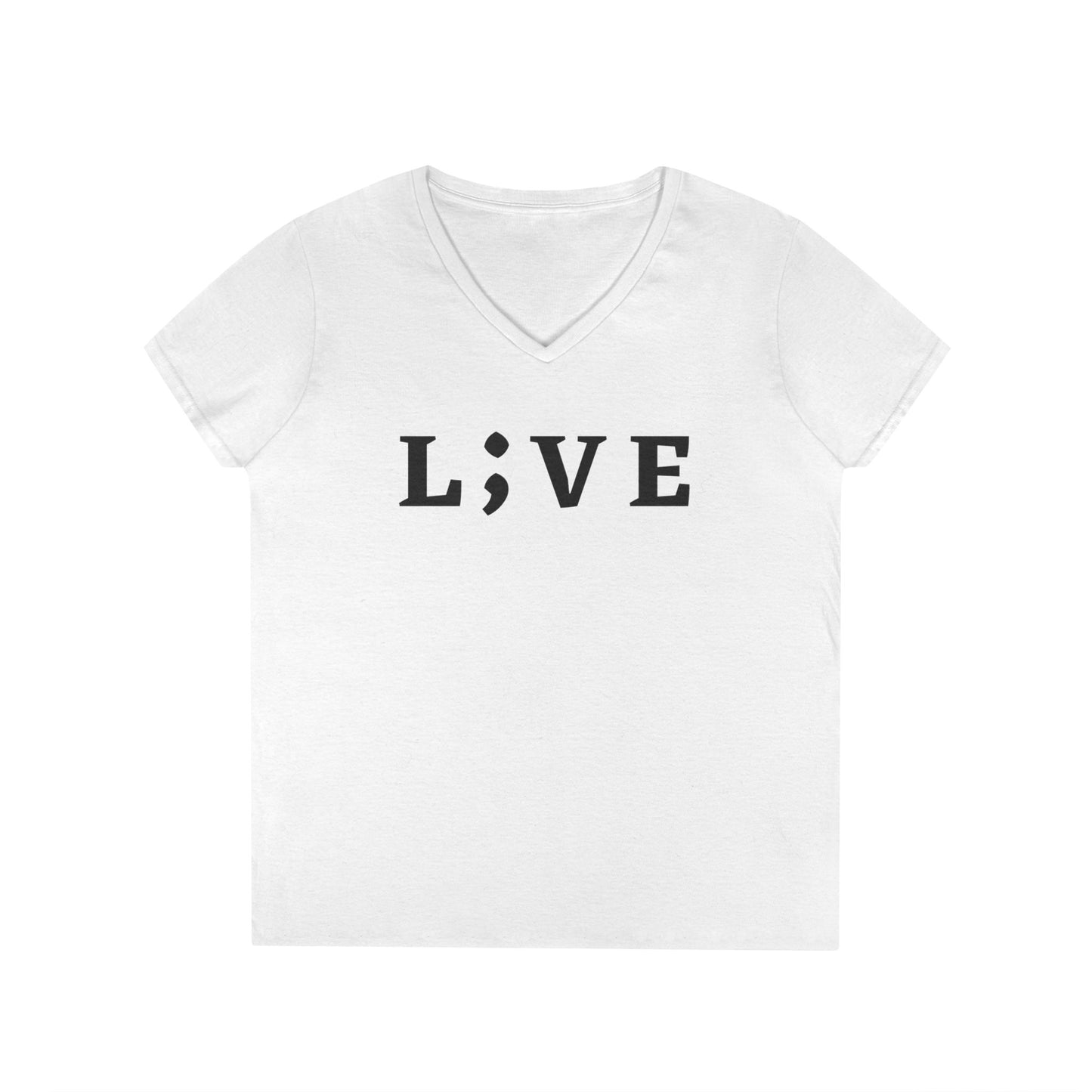 Inspirational Ladies' V-Neck T-Shirt - 'L;VE' Brand