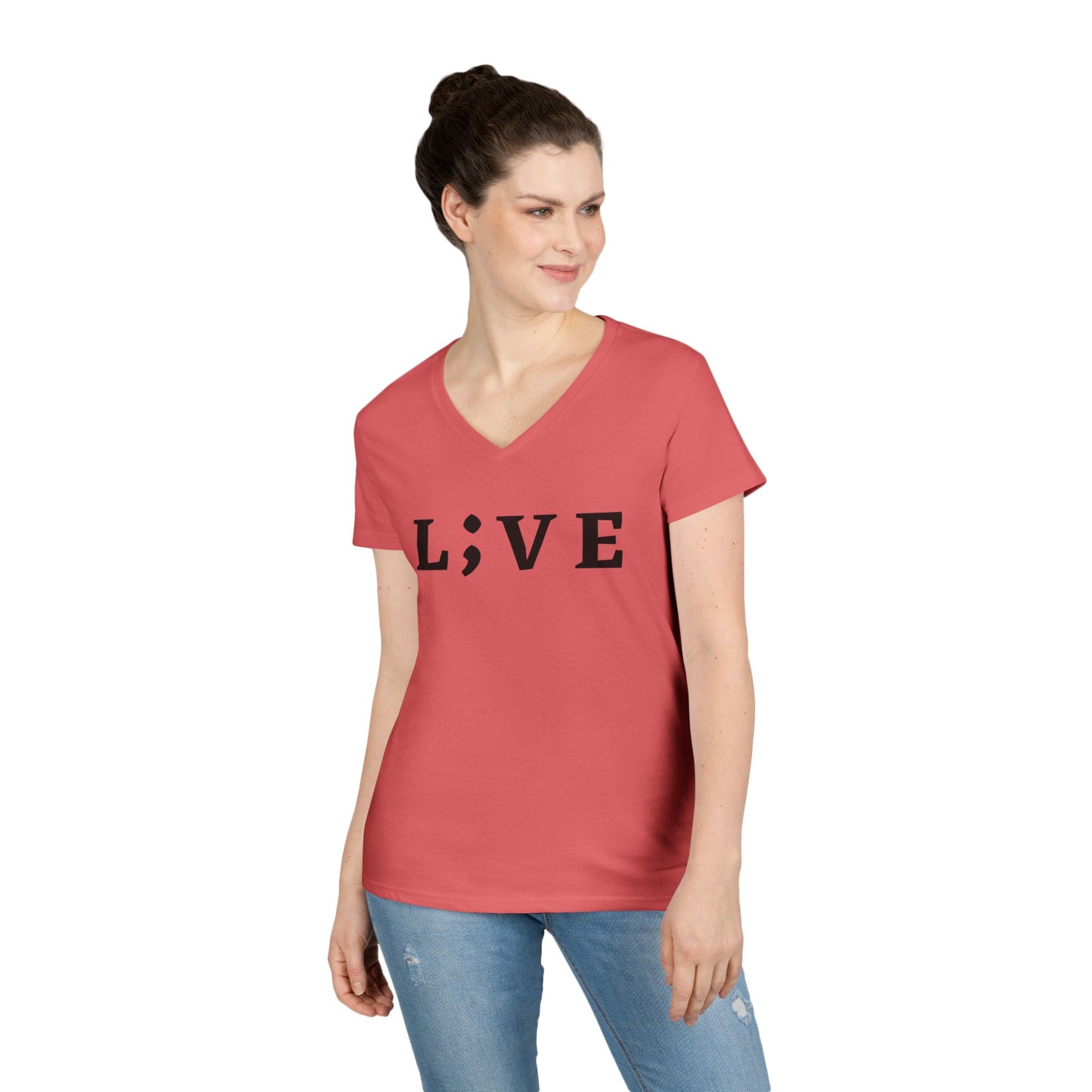 Inspirational Ladies' V-Neck T-Shirt - 'L;VE' Brand