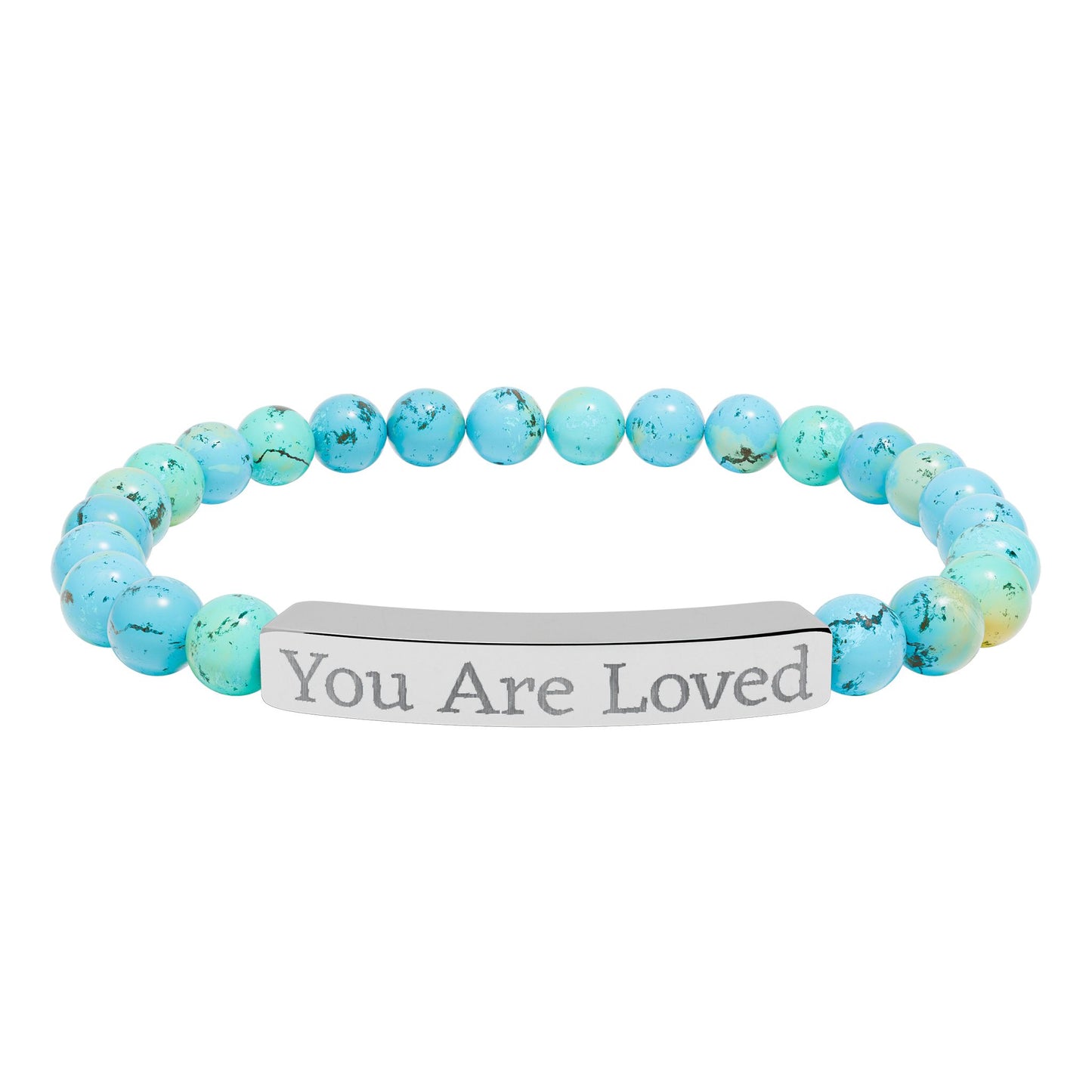 Engraved "You Are Loved" Natural Stone Stretch Bracelet